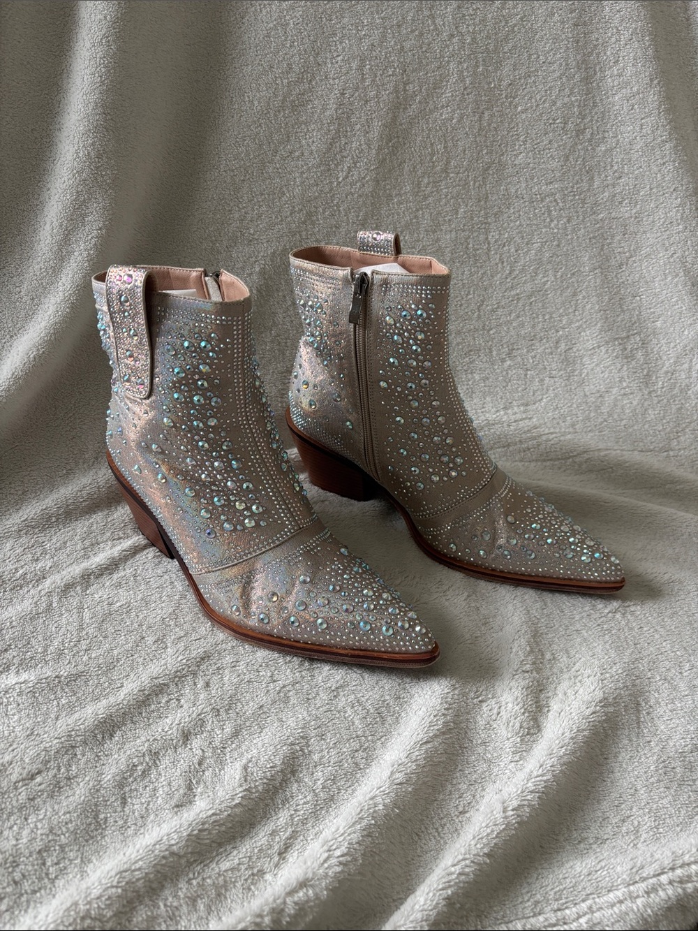 Iridescent Pink Crystal Western Ankle Boots